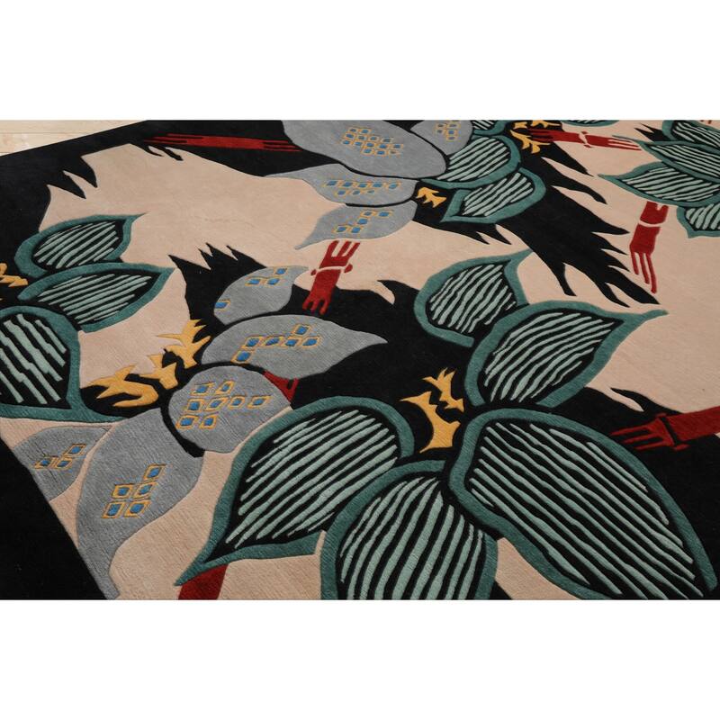 8'8''x11'8'' Hand Knotted Wool Ivory Tibetan Art Deco Plush Pile Rug - 8' 8'' x 11' 8''