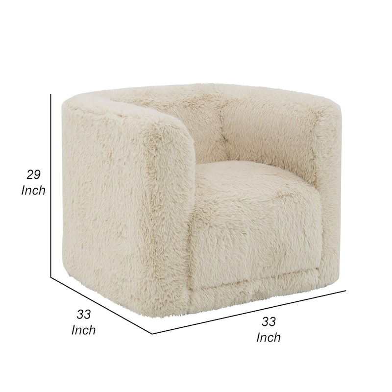 Savoir Swivel Accent Chair, Modern Soft Furry Beige Fabric, Round Arms
