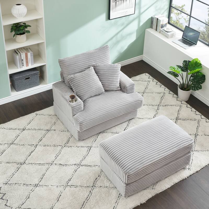 Armchair & Ottoman Set with Cup Holder and 2 Throw Pillows