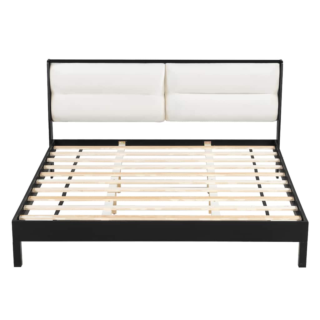 King Size Platform Bed Frame with Velvet Upholstered Headboard