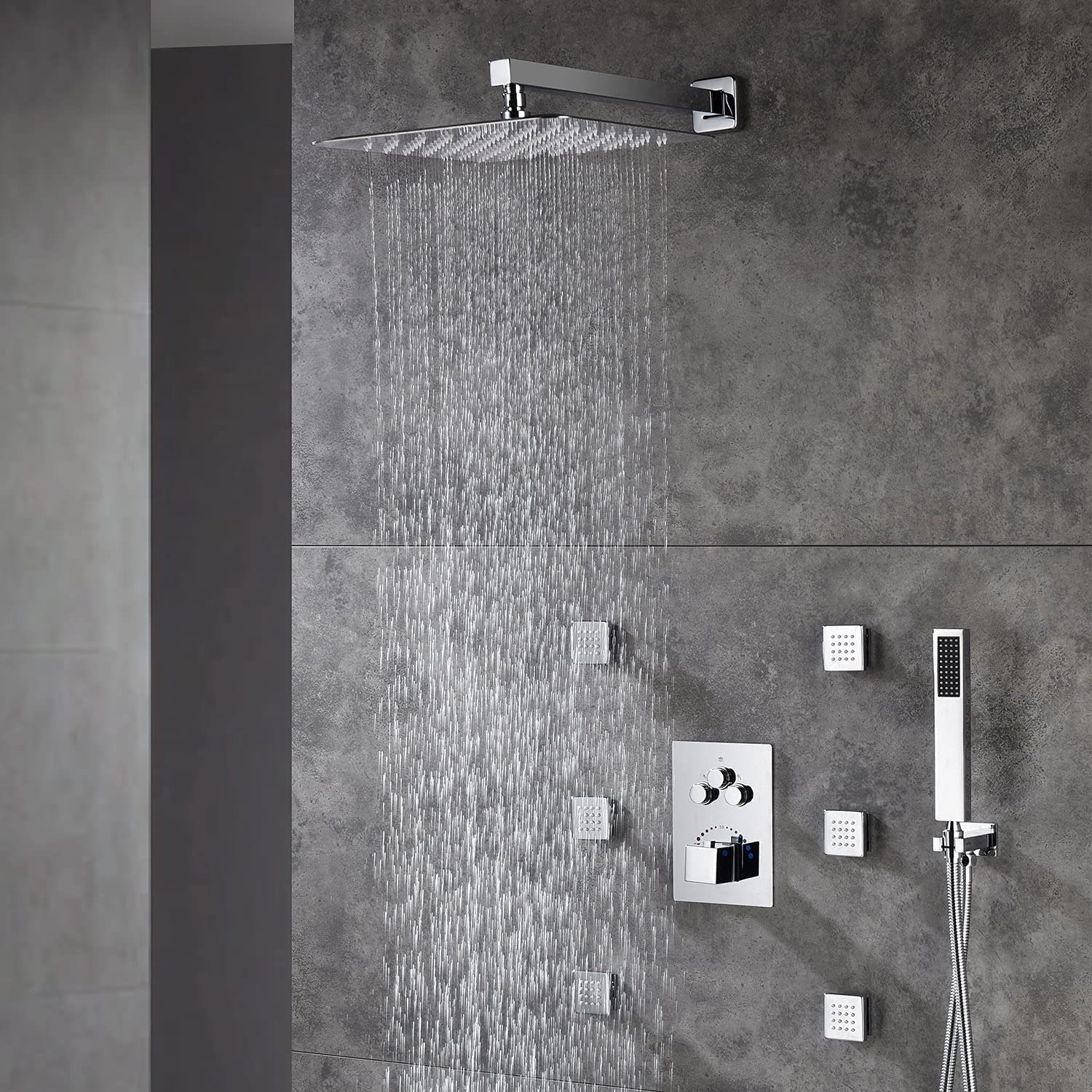 Thermostatic Shower System With Rough-in Valve Wall Mount Shower Faucet  With Body Jet And Hand Shower 12 Inch Shower Head Set - On Sale - Bed Bath  & Beyond - 36025669