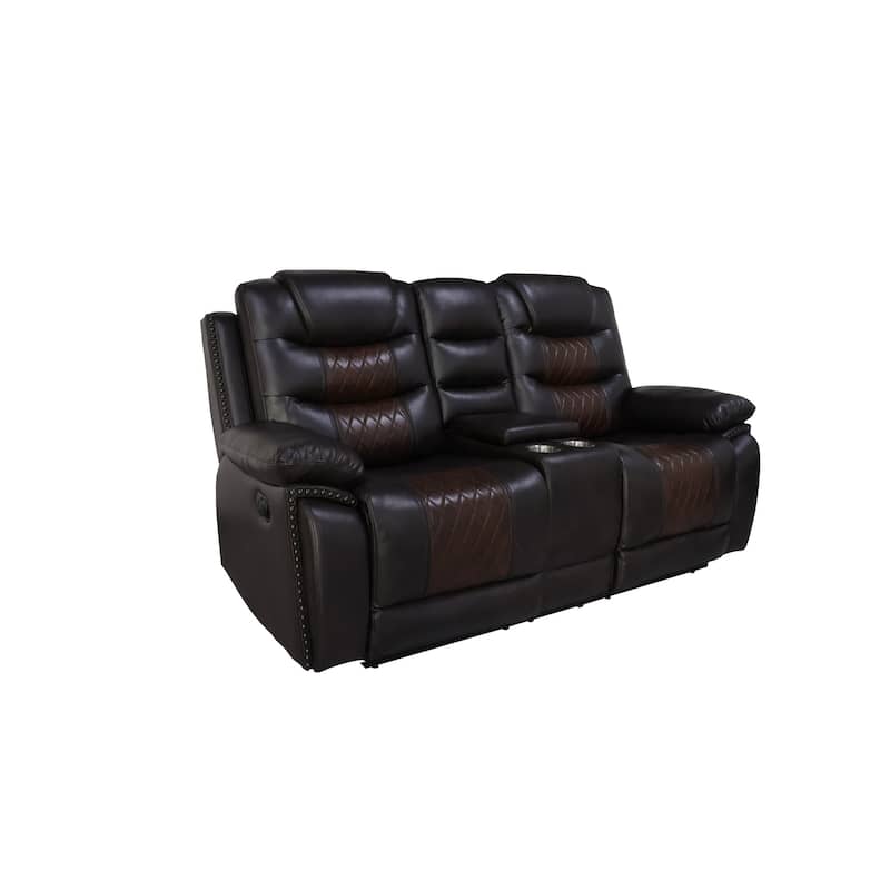 Asher 74 Inch Loveseat with Power Recliners, Console, Brown Faux Leather