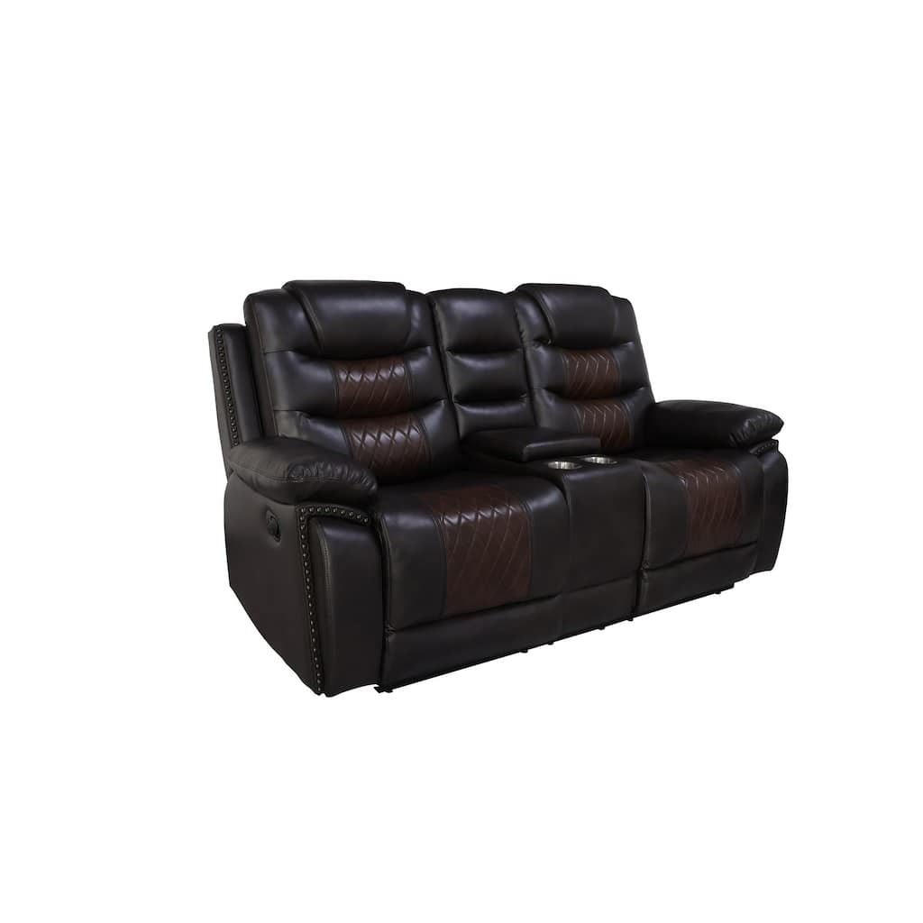 Asher 74 Inch Loveseat with Power Recliners, Console, Brown Faux Leather