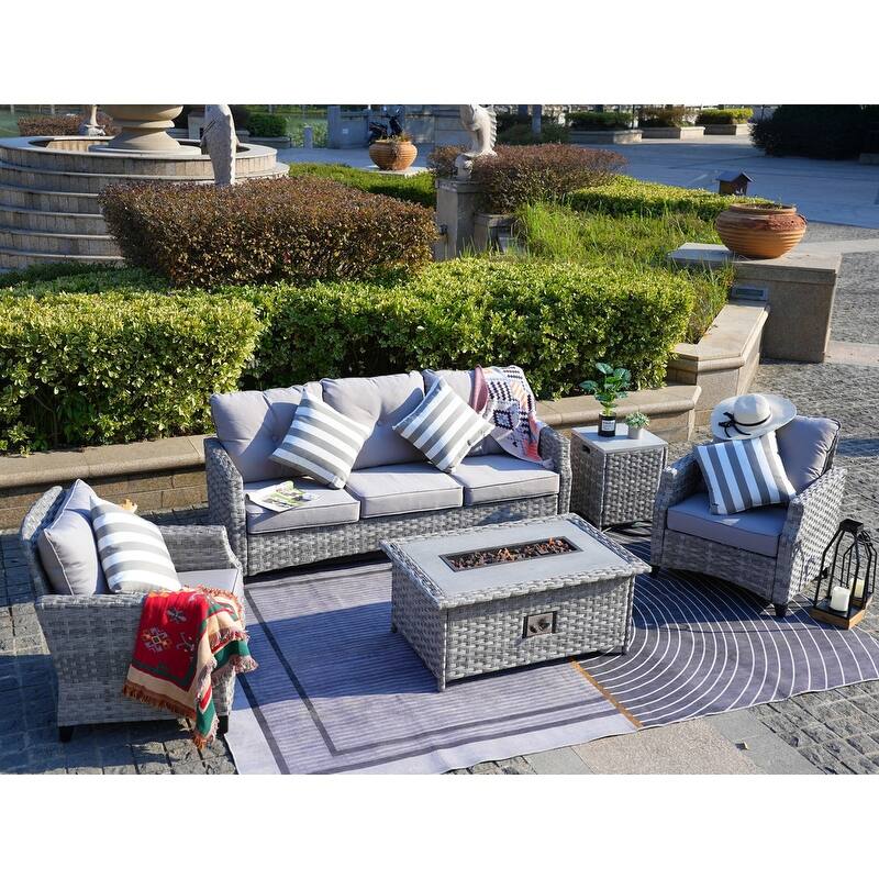 5-piece Patio Conversation Set Sofa Set with Fire Pit