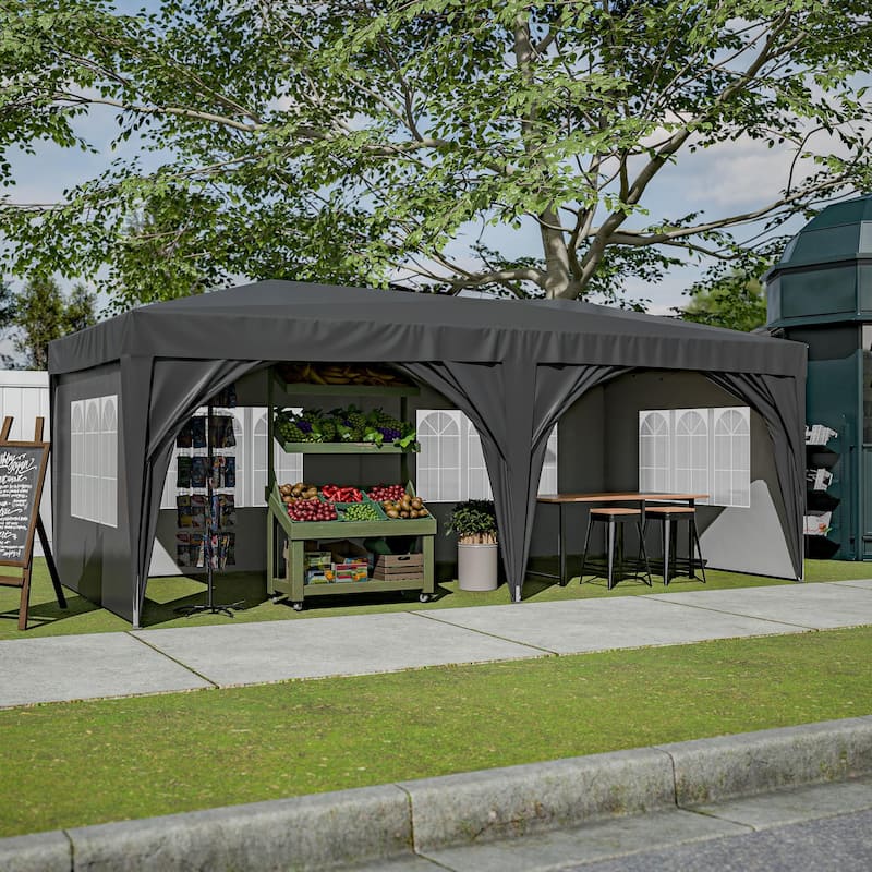 10 ft. x 20 ft. Pop Up Canopy Outdoor Portable Party Wedding Tent with 6 Removable Sidewalls and Carry Bag + 6pcs Weight Bag