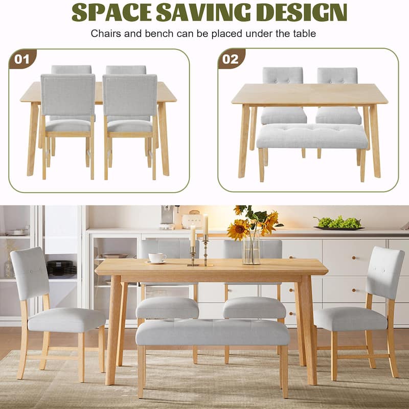 Retro Rubberwood Dining Table - Seats 6 - Farmhouse Style