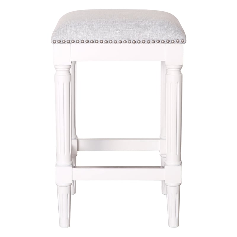 HomeRoots 27" Gray And Antiqued White Solid Wood Backless Counter Height Bar Chair