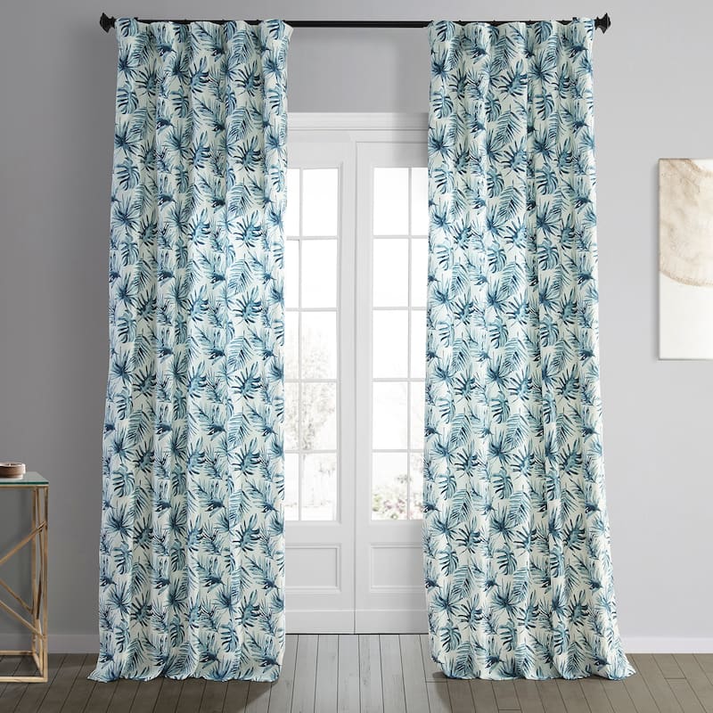 Exclusive Fabrics Coastal Leaf Cascade Printed Cotton Room Darkening Curtain (1 Panel) - 50 X 84 - Artemis Blue