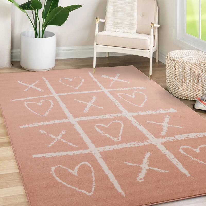 Forte Pink White XO Playing Board Area Rug