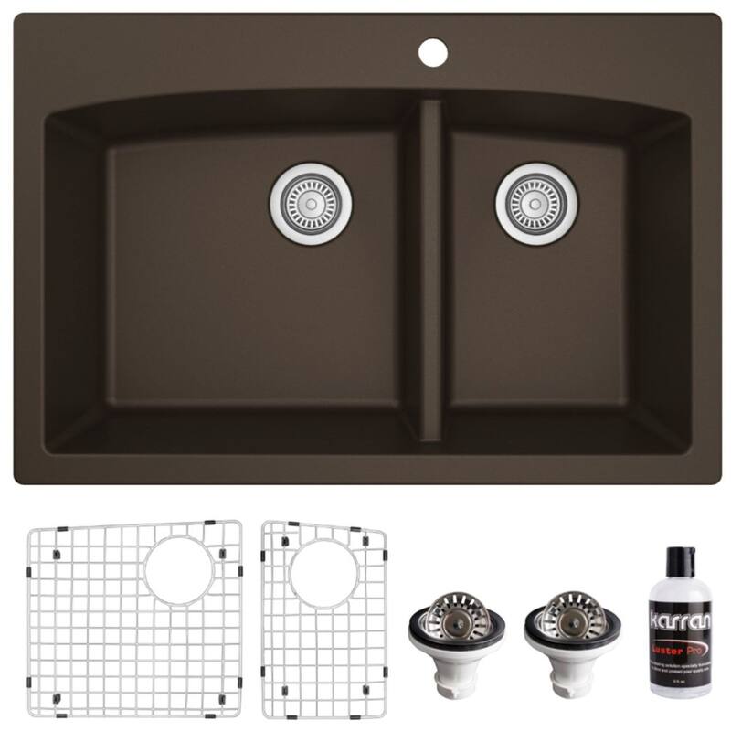 Karran USA QT-711-PK1 Quartz QT 33" Drop In Double Basin Quartz - Brown