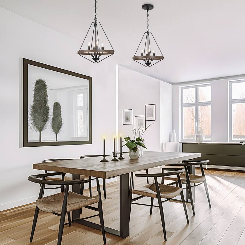 Modern Farmhouse 4-Light Lantern Chandelier Cage Pendant for Kitchen Island Dining Room - W 16" x H 20"