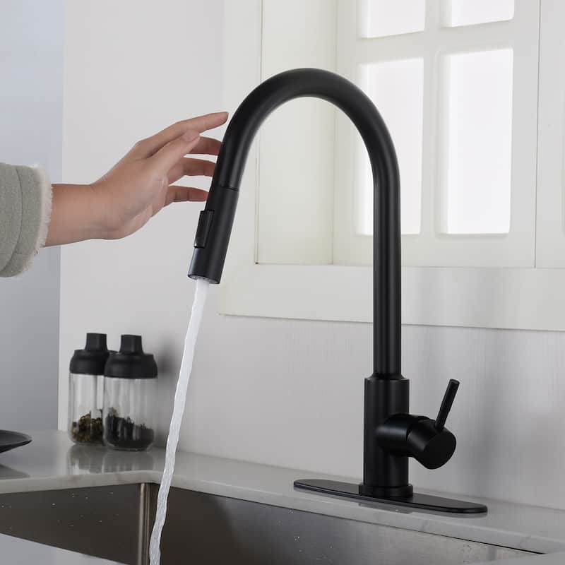 Matte Black Touch Kitchen Faucet with Pull Down Sprayer - spout Height:16.49 inches