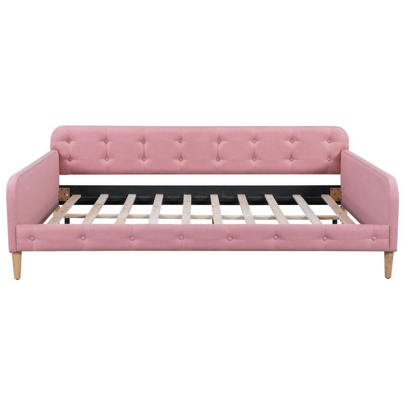 Full Size Linen Upholstered Daybed with 4 Support Legs