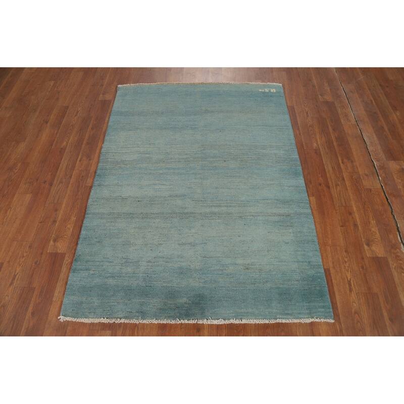 Light Blue Gabbeh Oriental Foyer Rug Hand-Knotted Wool Carpet - 3'4"x 4'7"