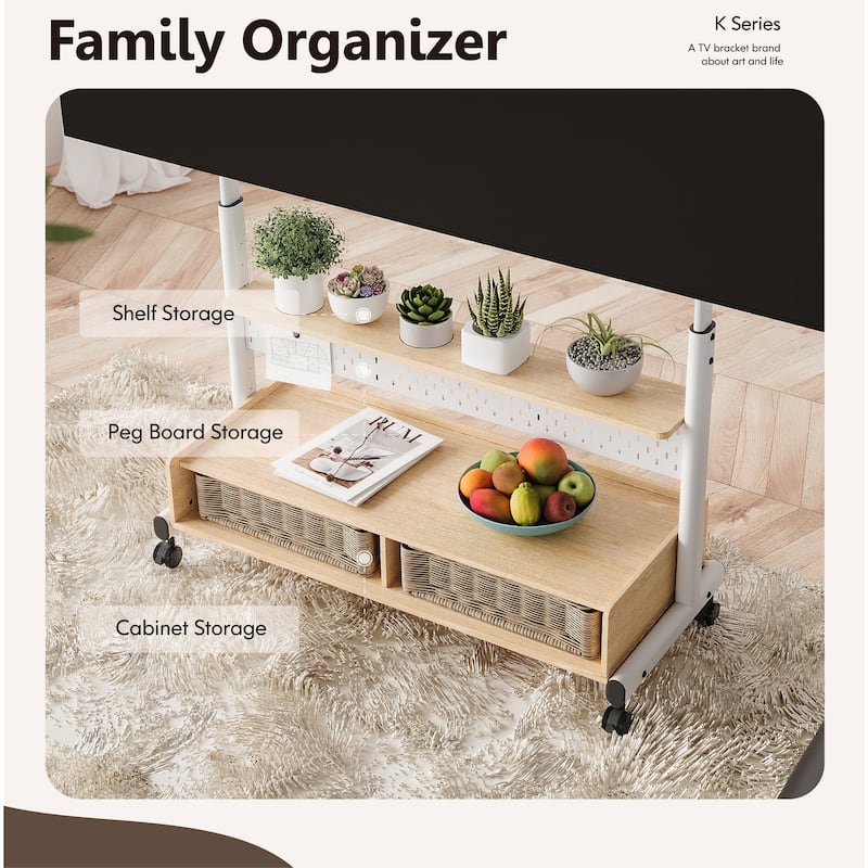FITUEYES Rolling Floor TV Stand Mount for 70-100 Inch TVs ,with Two Wooden Large Storage