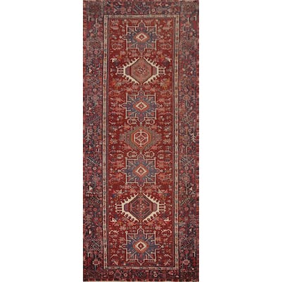 Hand Knotted Oriental 100% Wool Carpet Traditional Geometric Red Gharajeh Area Rug - 12' 11'' X 4' 9''