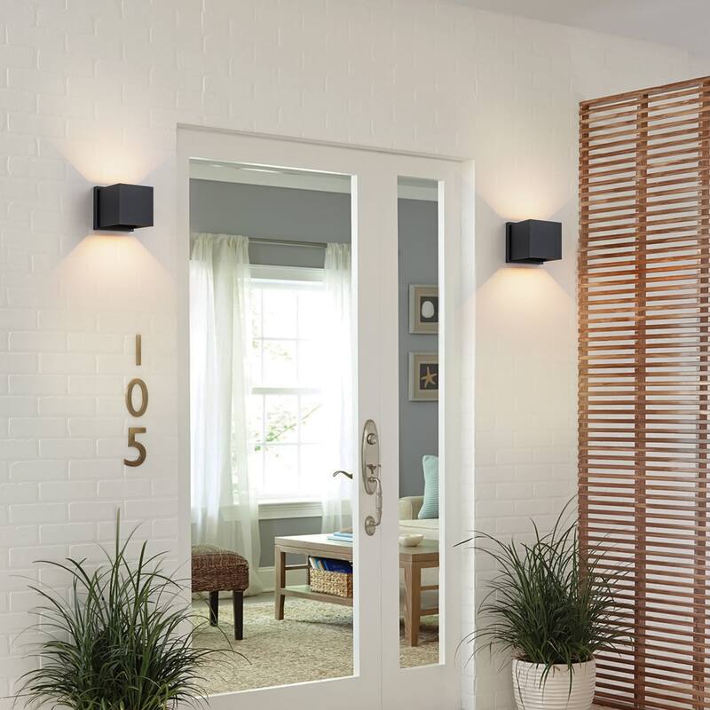 Modern Square 2-Light Wall Sconce Outdoor LED Wall Light - 5.4-in H x 5.4-in W x 5.7-in D