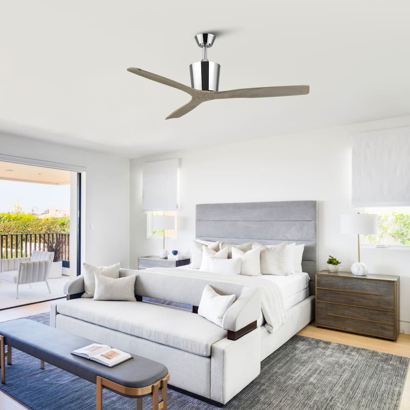 54" Farmhouse Solid Wood 3-Blade DC Reversible Ceiling Fan with Remote, No Light