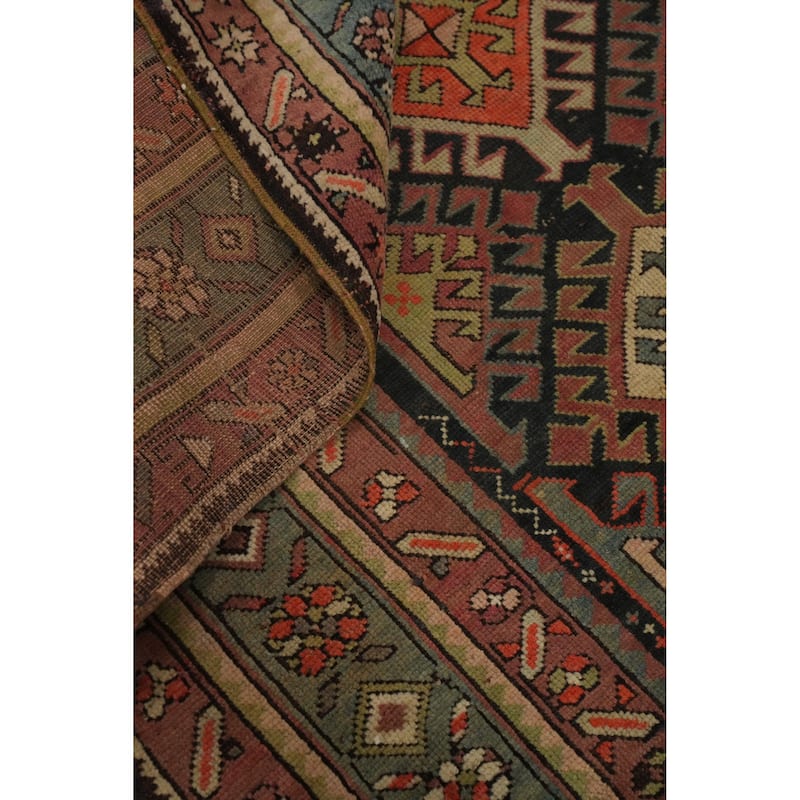 Hand Knotted Oriental 100% Wool Carpet Traditional Geometric Black Runner Rug - 8' 8'' X 3' 6''