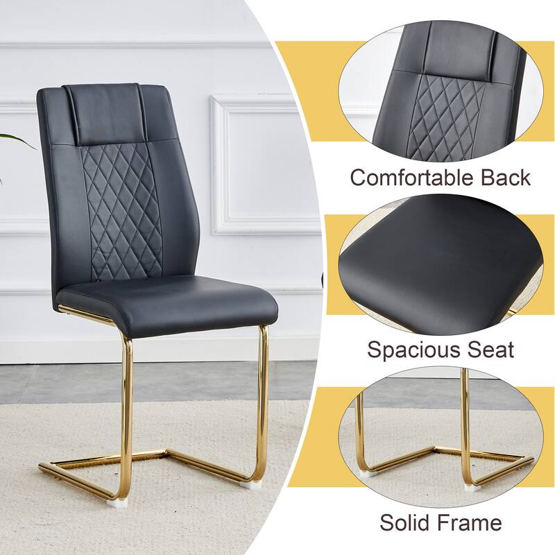 7-Piece Luxury Dining Table and Chair Set, Stone Tabletop Rectangular Table with Stainless Steel Butterfly Legs and 6 PU Chairs