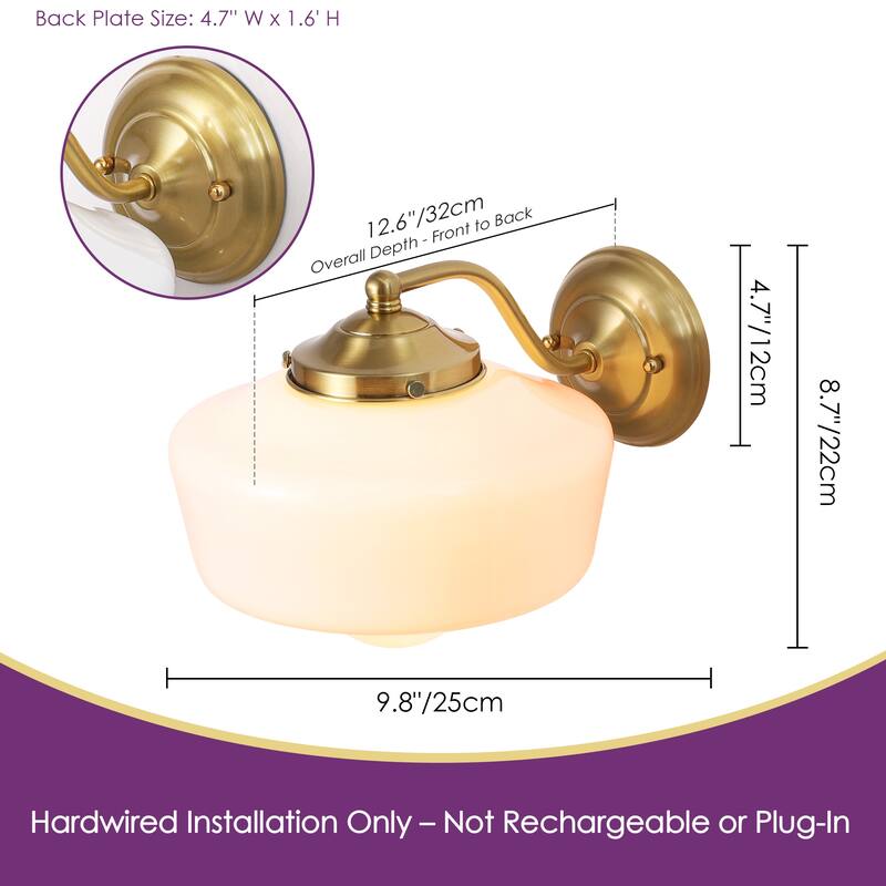 9.8 in. 1-Light Vintage Black/Gold Dimmable Wall Sconce With Milky White Glass Shade for Bedroom