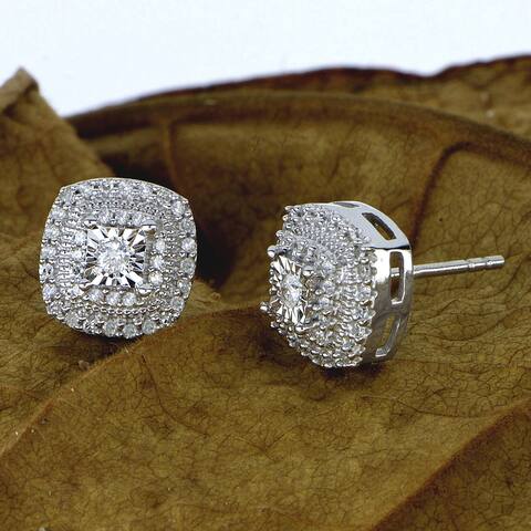 Certified Natural Diamond Stud Earrings 1/4ct Sterling Silver DeCouer