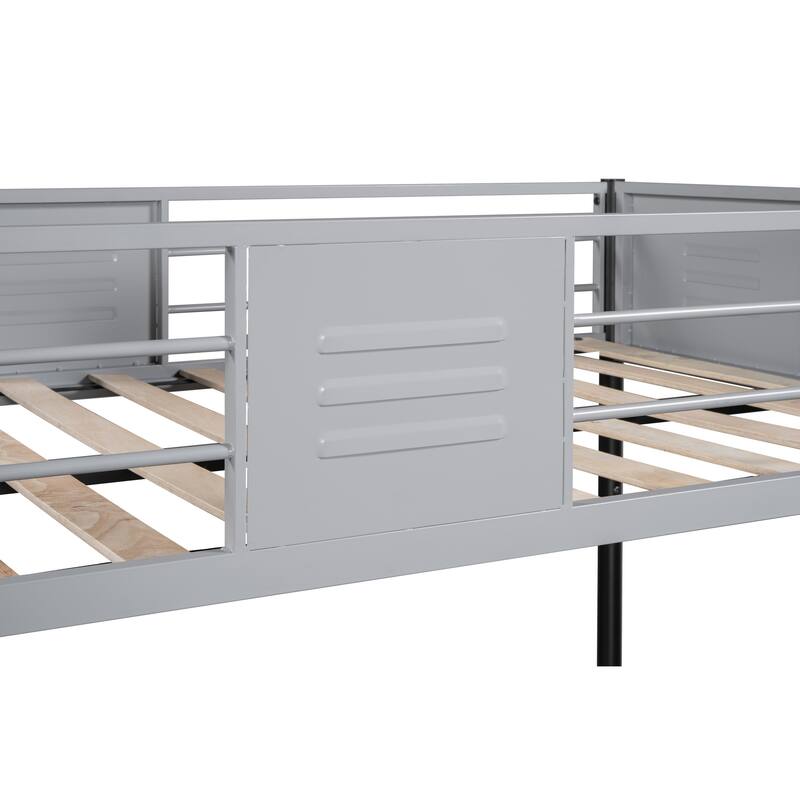 Durable Twin Over Twin Metal Bunk Bed with Guardrail and Vent Board