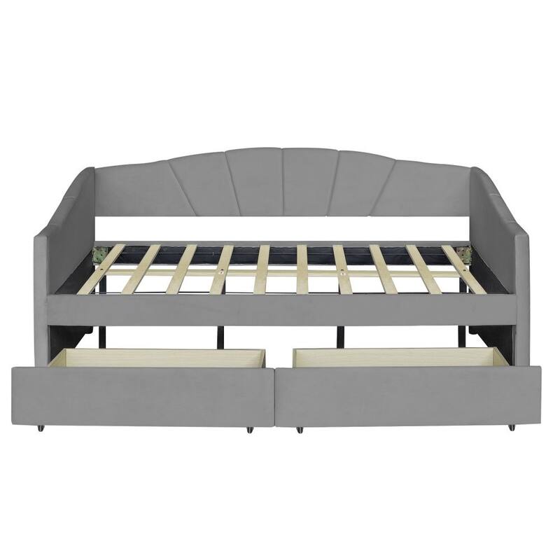 Upholstered daybed Twin Size with Two Drawers and Wood Slat ,Gray