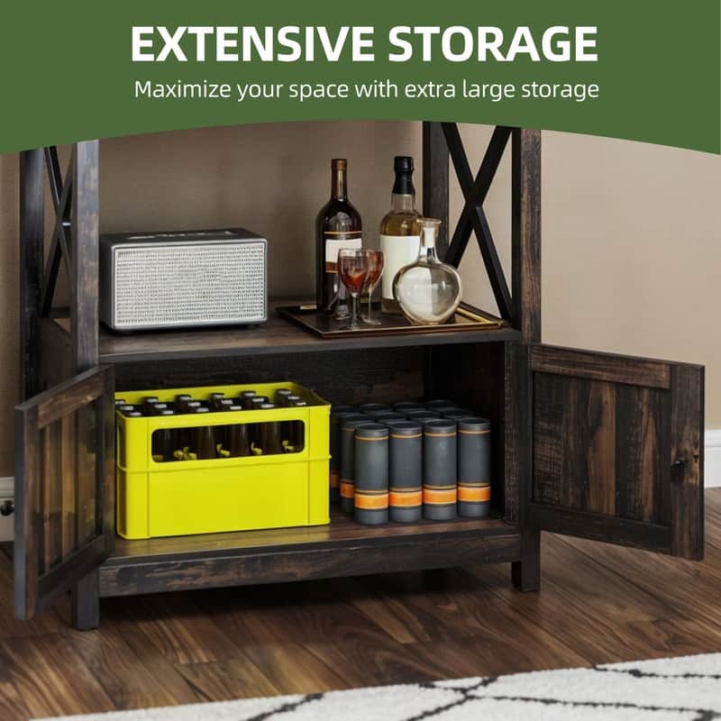 Baker's Rack Coffee Bar Cabinet Microwave Stand Rustic With Power Outlet