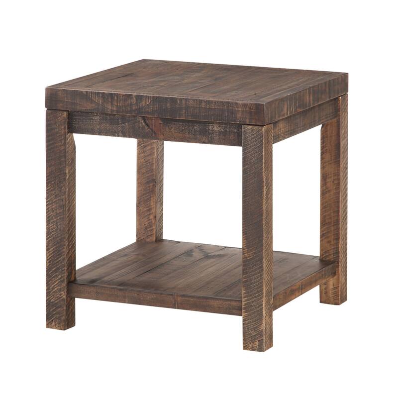 Wooden End Table with One Shelf, Taupe Brown