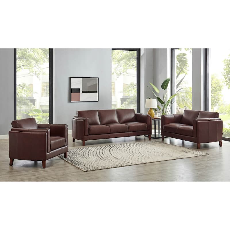 Hydeline Maui Top Grain Leather Sofa and Chair Set With Feather, Memory Foam and Springs