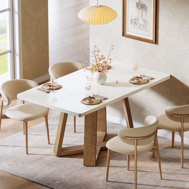 47 Inch Modern Dining Table for 4 People, White and Brown