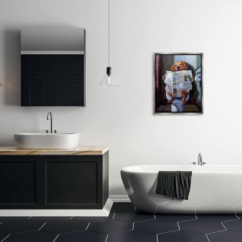 Stupell Dog Reading the Newspaper On Toilet Funny Painting Floater Frame - Multi-Color