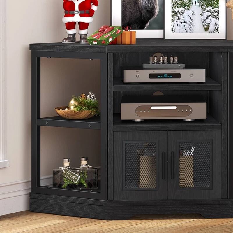 Corner TV Stand with Power Outlets & LED Lights TV Console Black - 47 inches in width