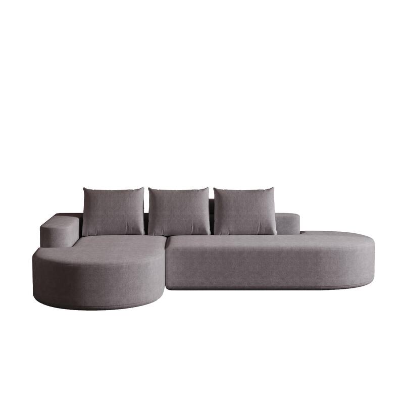 L Shaped Modular Curved Sectional Sofa, Chenille Upholstered 3 Seat Sofa, Corner Sofa with 3 Pillows for Living Room, Bedroom