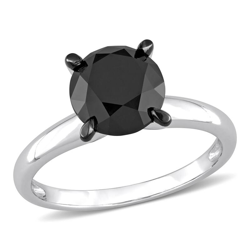 Miadora 3ct TDW Black Diamond Solitaire Engagement Ring in 14k White Gold