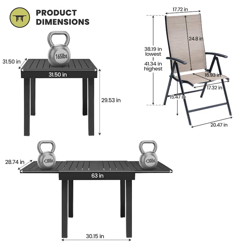 5/7-Piece Outdoor Dining Set Aluminum Expandable Dining Table and Adjustable Folding Chairs