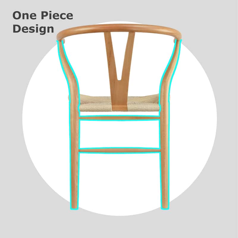 Set of 2 Natural Modern Wood Dining Chair With Back Y Arm Armchair Hemp Seat Home Restaurant Office Desk Work Kitchen