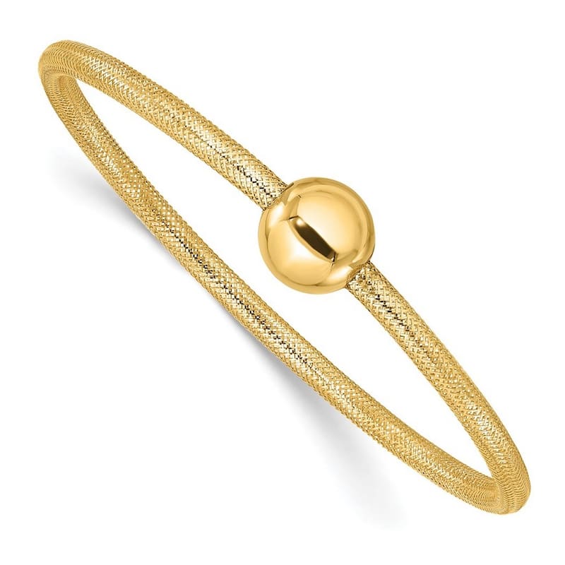 Curata 14k Yellow Gold 7.5" Polished Bead Mesh Stretch Bracelet