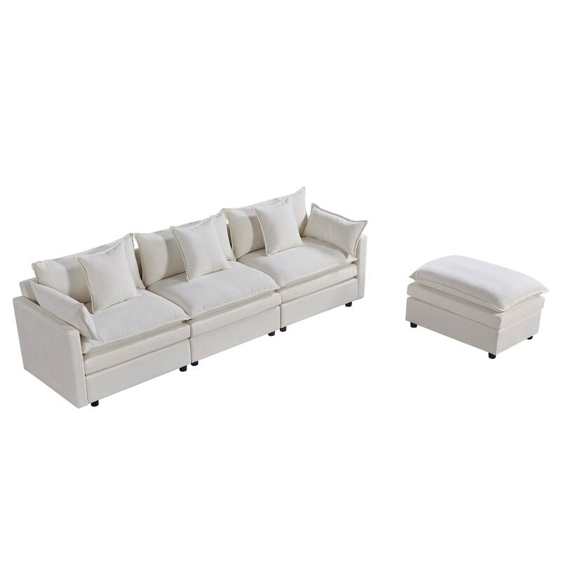 108.66" L-Shaped 4-Seater Sectional Sofa with Convertible Chaise and Ottoman, Spacious Cloud Couch Design