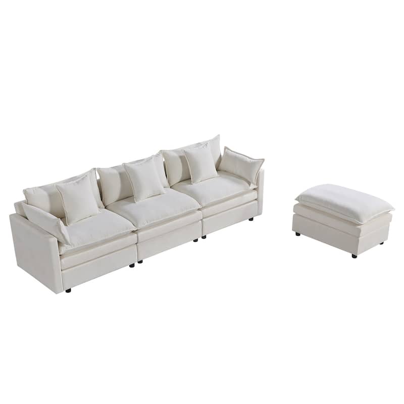 108.66" L-Shaped 4-Seater Sectional Sofa with Convertible Chaise and Ottoman, Spacious Cloud Design