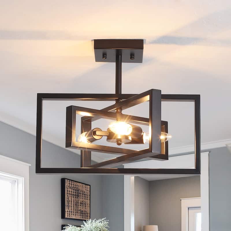 15.8 in. 3-Light Modern Farmhouse Semi-Flush Mount Ceiling Light, Classic Semi Flush Mount Chandelier for Kitchen Dining Room
