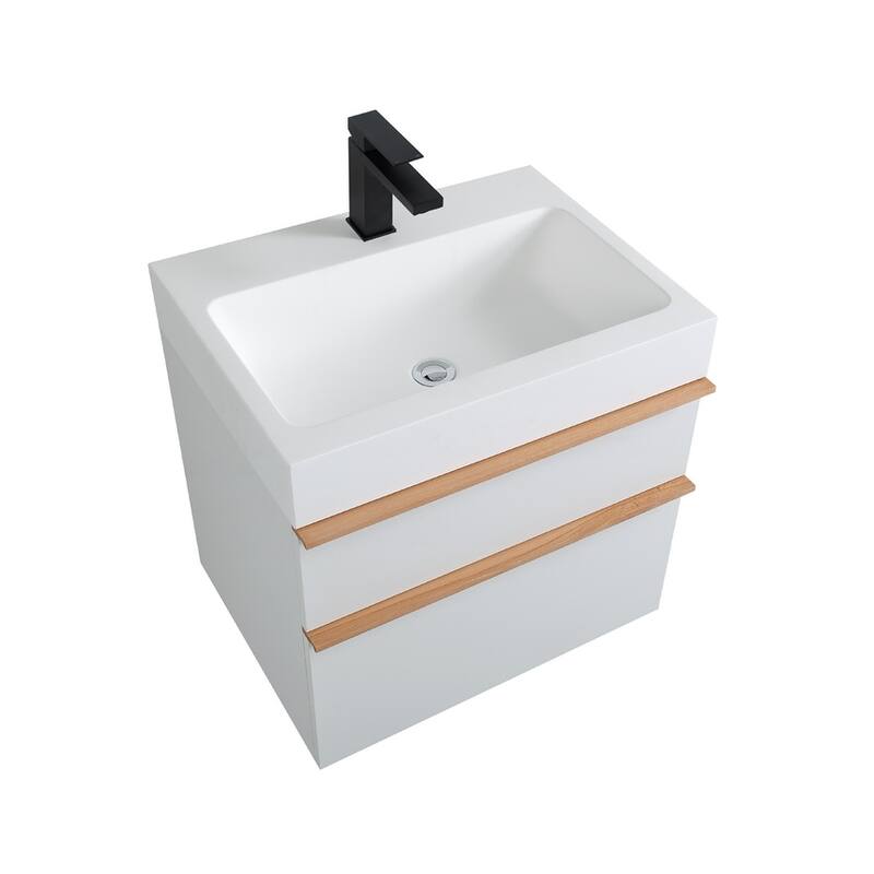 24 Inch Wall Mounted Bathroom Vanity with Integrated Acrylic Sink, 2 Soft-Close Drawers, Pre-Assembled,Modern Floating Cabinet
