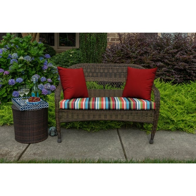 Sunbrella Stripe Fabric 1-Piece Indoor/Outdoor Wicker Bench Cushion, 43.5"W x 19.5"L, Maxim Forest Green - 43.5"W x 19.5"L