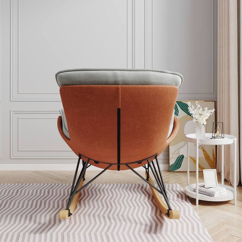 43.30 "W Modern Velvet Upholstered Sliding Rocking Chair with Removable Washable Seat Cushion