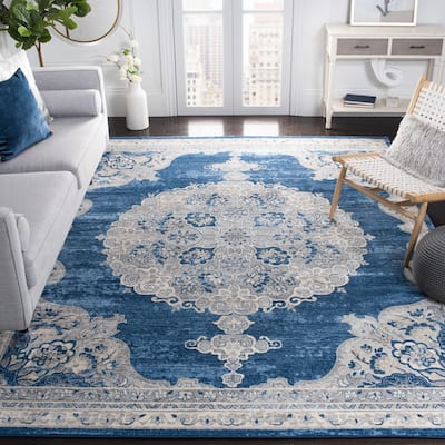 SAFAVIEH Brentwood Dottie Traditional Oriental Rug - Navy/Light Grey - 5' 3" x 7' 6"