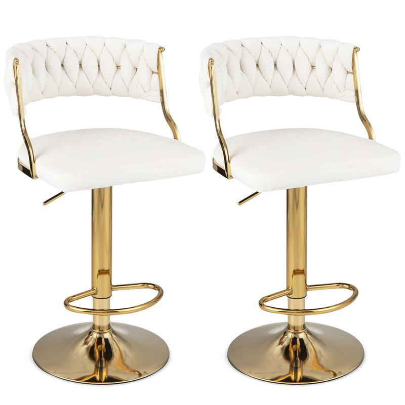 Costway Swivel Velvet Bar Stools Set of 2 Upholstered Adjustable with - See Details