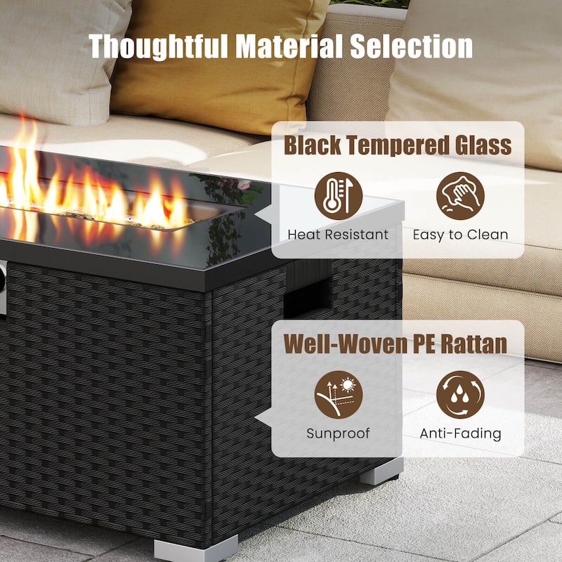 Costway 2 PCS Outdoor Rattan Fire Table Set with Tank Cover Tempered - See Details
