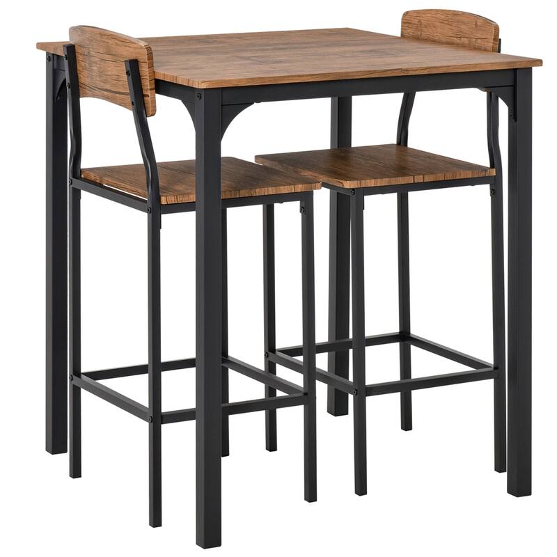 3 Piece Height Dining Bar Table & Chairs Set w/ Steel Legs & Footrests