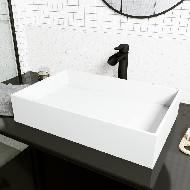 VIGO Montauk 23"L x 15"W x 5"H Matte Stone Rectangular Bathroom Vessel Sink